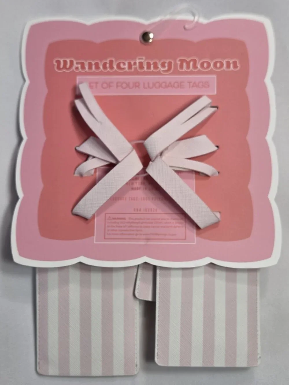 Wandering Moon Luggage Tags Set of 4 Pink White Stripe Cocktail Vacation NIB